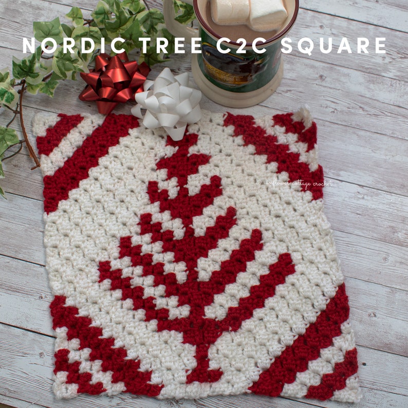 Nordic Christmas tree, Corner to corner, crochet afghan square pattern bild 8