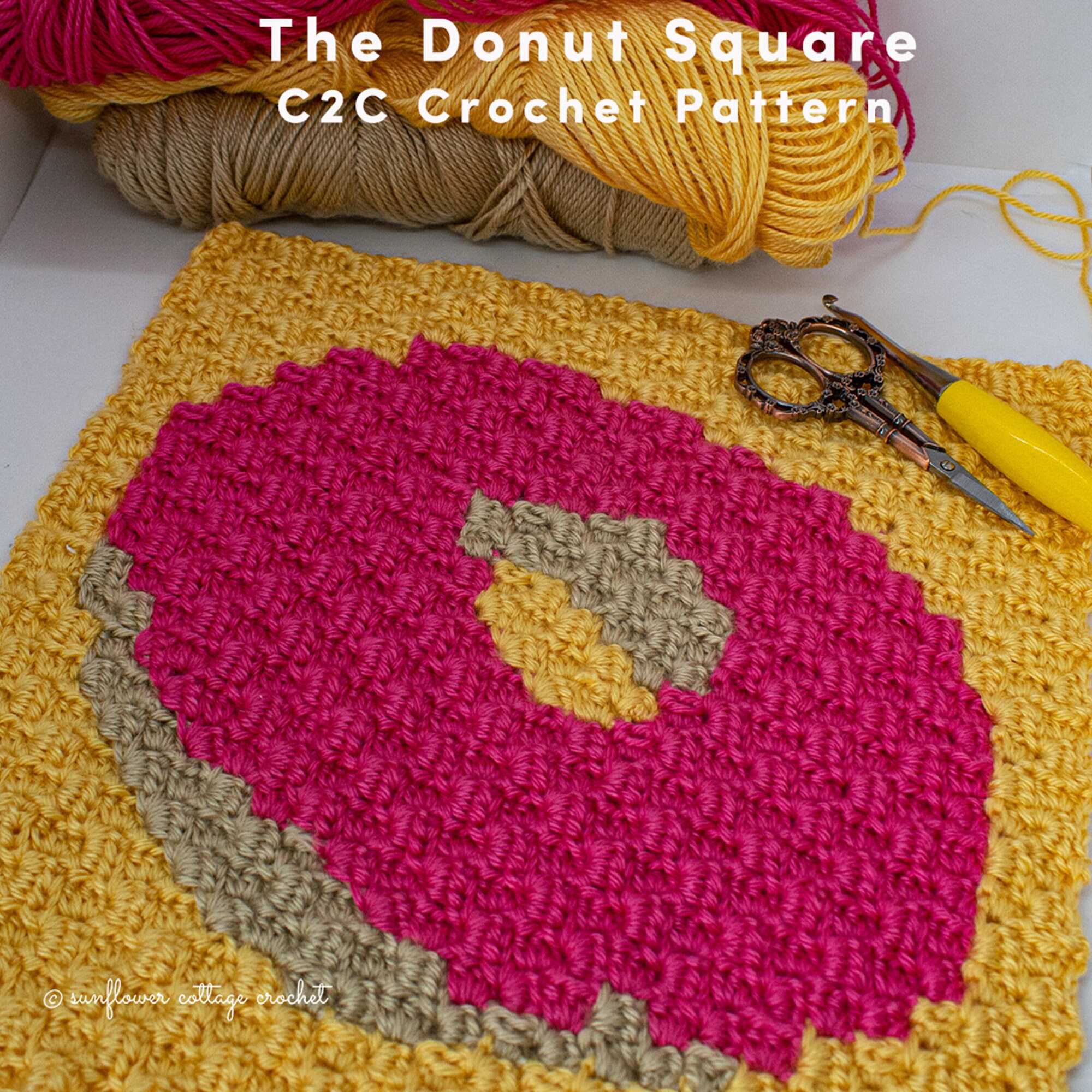 The Donut Corner to Corner Square, Crochet PDF Pattern, C2C, Afghan ...