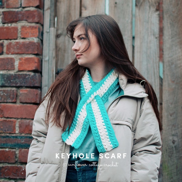 X's Keyhole Scarf pdf crochet pattern for women and children.