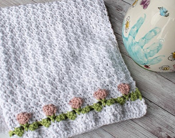 Tulips hand / dish towel, crochet PDF Pattern only, intermediate, video tutorials inc, kitchen bathroom accessory
