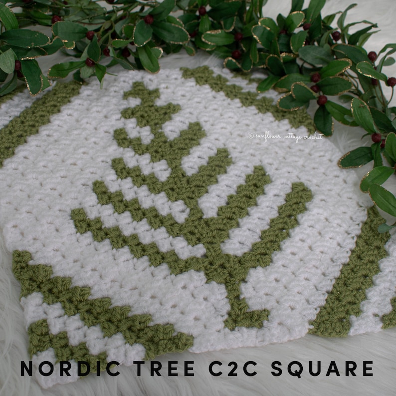 Nordic Christmas tree, Corner to corner, crochet afghan square pattern bild 6
