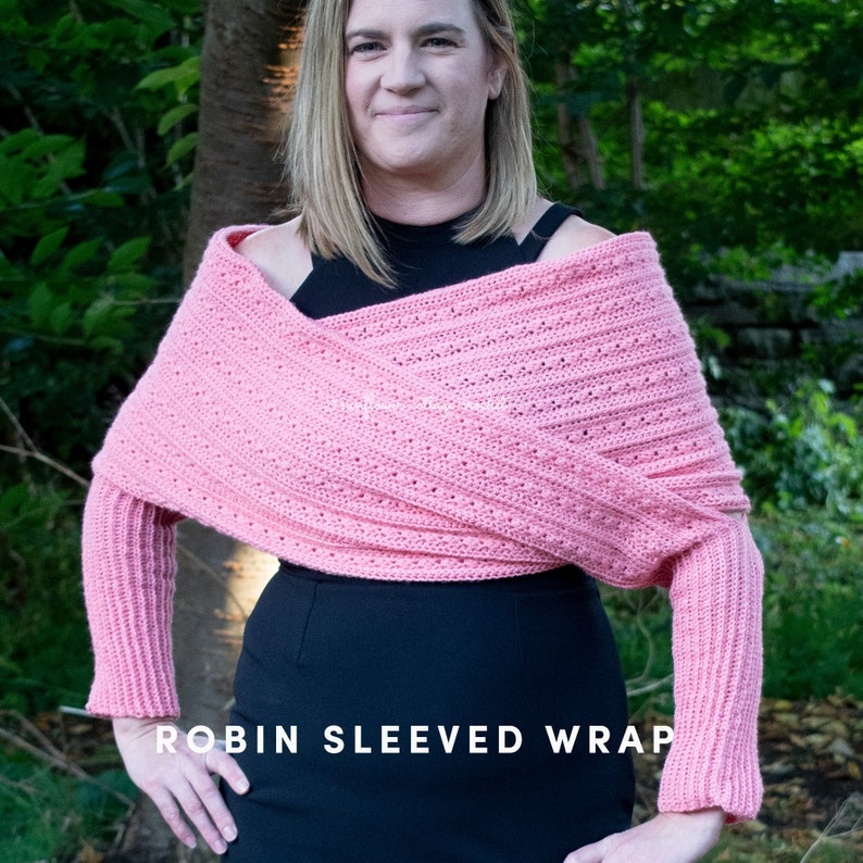 Robin Sleeved Wrap, women's size inclusive sweater scarf, xs to 5xl, crochet pattern only image 7
