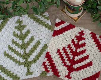 Nordic Christmas tree,  Corner to corner, crochet afghan square pattern