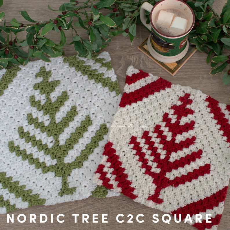 Nordic Christmas tree, Corner to corner, crochet afghan square pattern bild 1