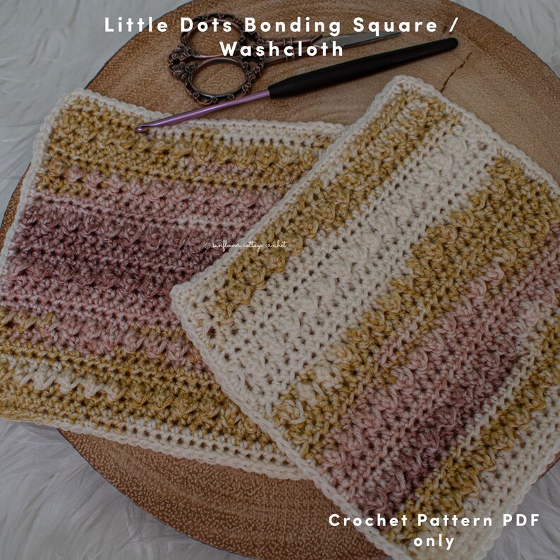 Little Dots Bonding Square for premature babies / general washcloth, crochet pattern PDF only, great gift idea for any age image 4