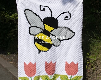 Bee Throw / Afghan | Crochet Corner to Corner Bee Blanket, pdf pattern only, chart, colour block, written instructions