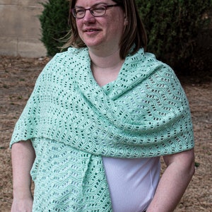 Gentle Waves Wrap - pdf crochet pattern for women, elegant and versatile lacy wrap pattern perfect for confident beginners.