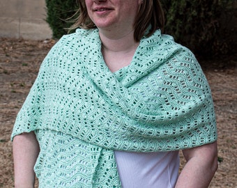 Gentle Waves Wrap - pdf crochet pattern for women, elegant and versatile lacy wrap pattern perfect for confident beginners.