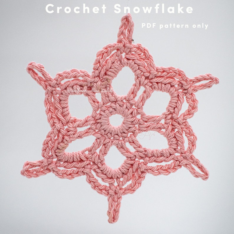 Crochet snowflake PDF Pattern , easy Christmas decoration, appliqué, make with any yarn and hook size, 10 minute pattern afbeelding 10