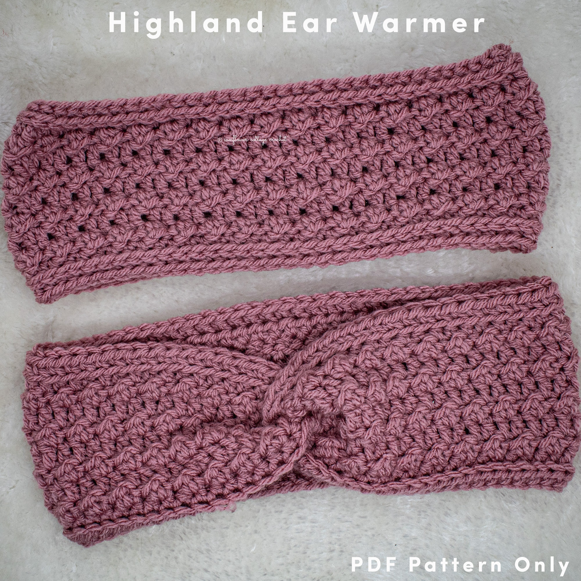 Crochet Ear Warmer Pattern in 3 adult sizes. Straight