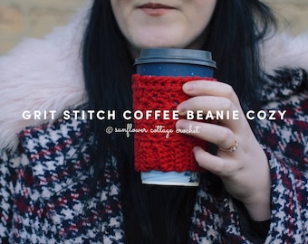 Reusable Coffee Cup Cozy | Crochet Pattern | Grit Stitch Coffee Beanie Cozy