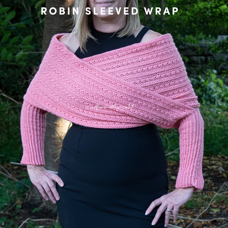 Robin Sleeved Wrap, women's size inclusive sweater scarf, xs to 5xl, crochet pattern only image 8