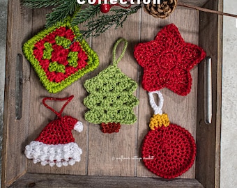 Scrappy Holidays Crochet Ornament Pattern Bundle – 5 Easy Baubles for Beginners