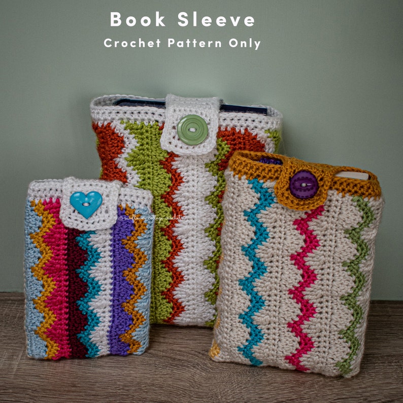 Zig Zag Book Sleeve crochet pattern, gift for book lovers and readers, tablet cover, iPad cover, kindle cover image 3