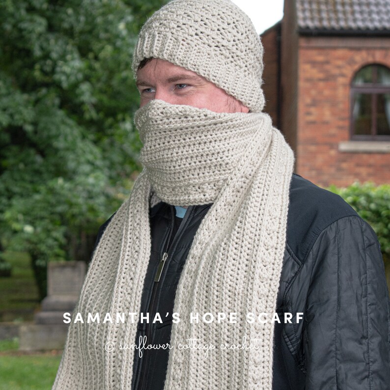 Samantha's Hope Scarf, mens scarf crochet pattern, Unisex image 6