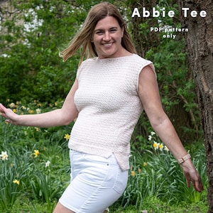 Abbie Tee, women&#39;s summer top in sizes XS - 5XL, crochet PDF Pattern only, intermediate pattern, video tutorials linked