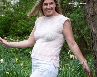 Abbie Tee, women's summer top in sizes XS - 5XL, crochet PDF Pattern only, intermediate pattern, video tutorials linked