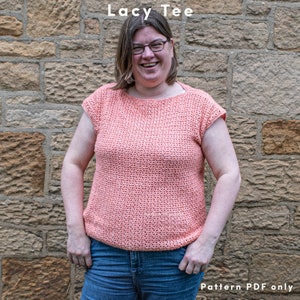 Lacy Tee, women&#39;s size inclusive top, sizes xs to 5xl, crochet pattern only