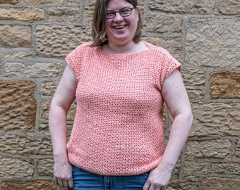 Lacy Tee, women's size inclusive top, sizes xs to 5xl, crochet pattern only