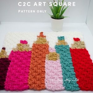 Art Square, corner to corner (C2C) afghan block for blankets. PDF pattern only. Chart, written and colour block instructions