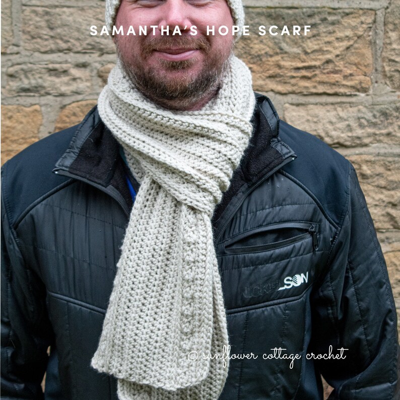 Samantha's Hope Scarf, mens scarf crochet pattern, Unisex image 2