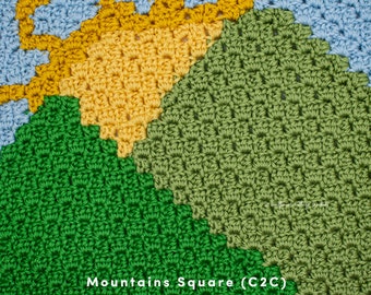 Mountains corner to corner square, crochet PDF Pattern only, afghan block, blanket square, wall hanging