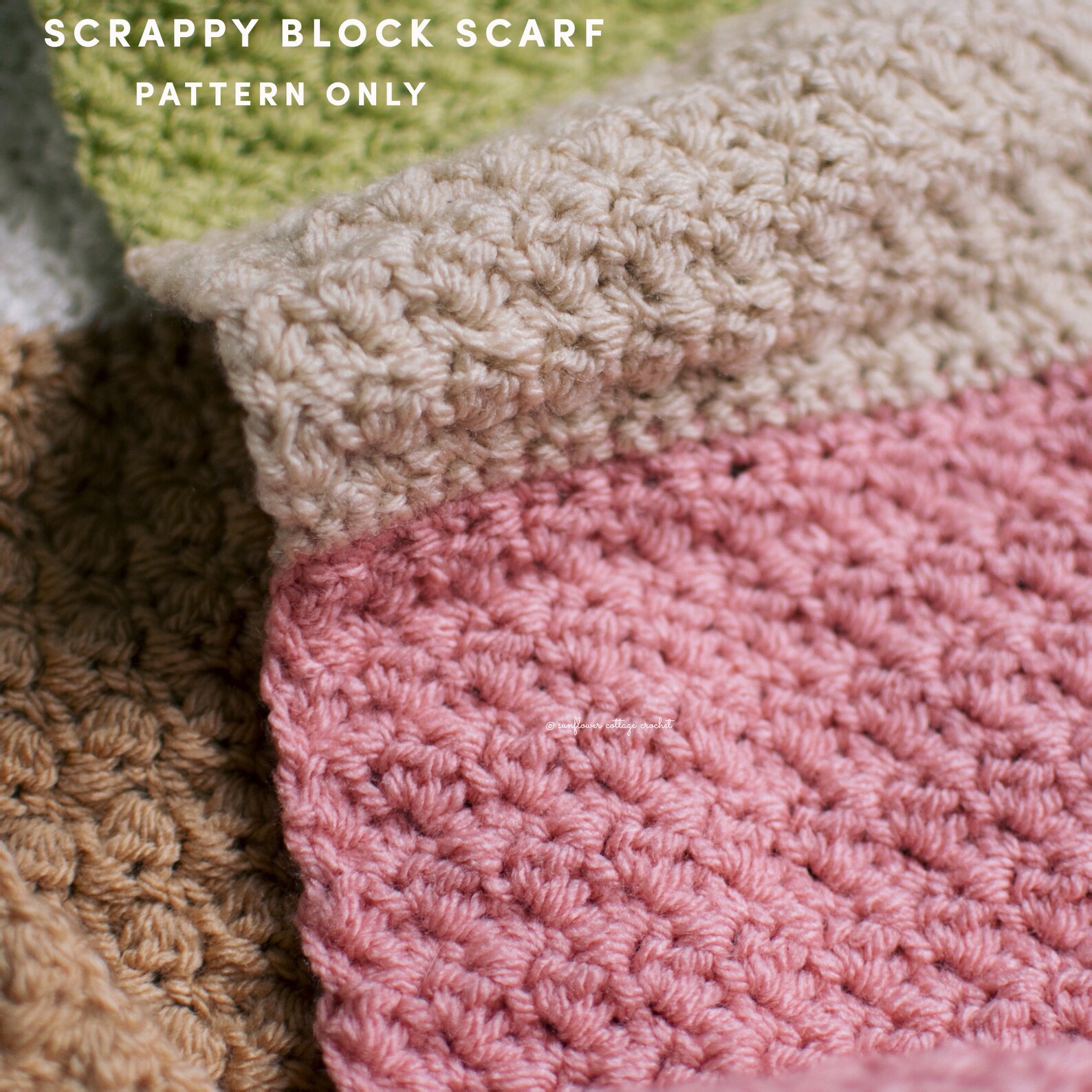 Scrappy Block Scarf Crochet Pattern, Unisex, Stash Buster, Infinity ...