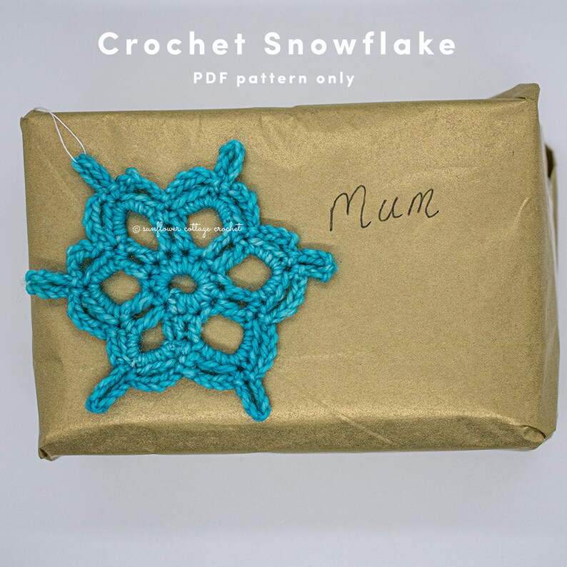 Crochet snowflake PDF Pattern , easy Christmas decoration, appliqué, make with any yarn and hook size, 10 minute pattern immagine 7