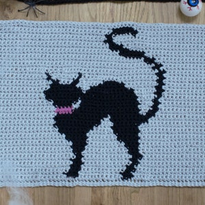 Halloween Cat Placemat | Crochet Halloween Cat Placemat Pattern