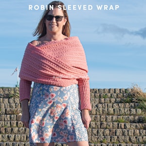 Robin Sleeved Wrap, women's size inclusive sweater scarf, xs to 5xl, crochet pattern only image 6