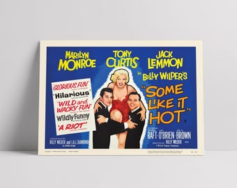 A qualcuno piace caldo (1959): Tony Curtis, Jack Lemmon - Locandina cinematografica restaurata in seta semilucida di alta qualità