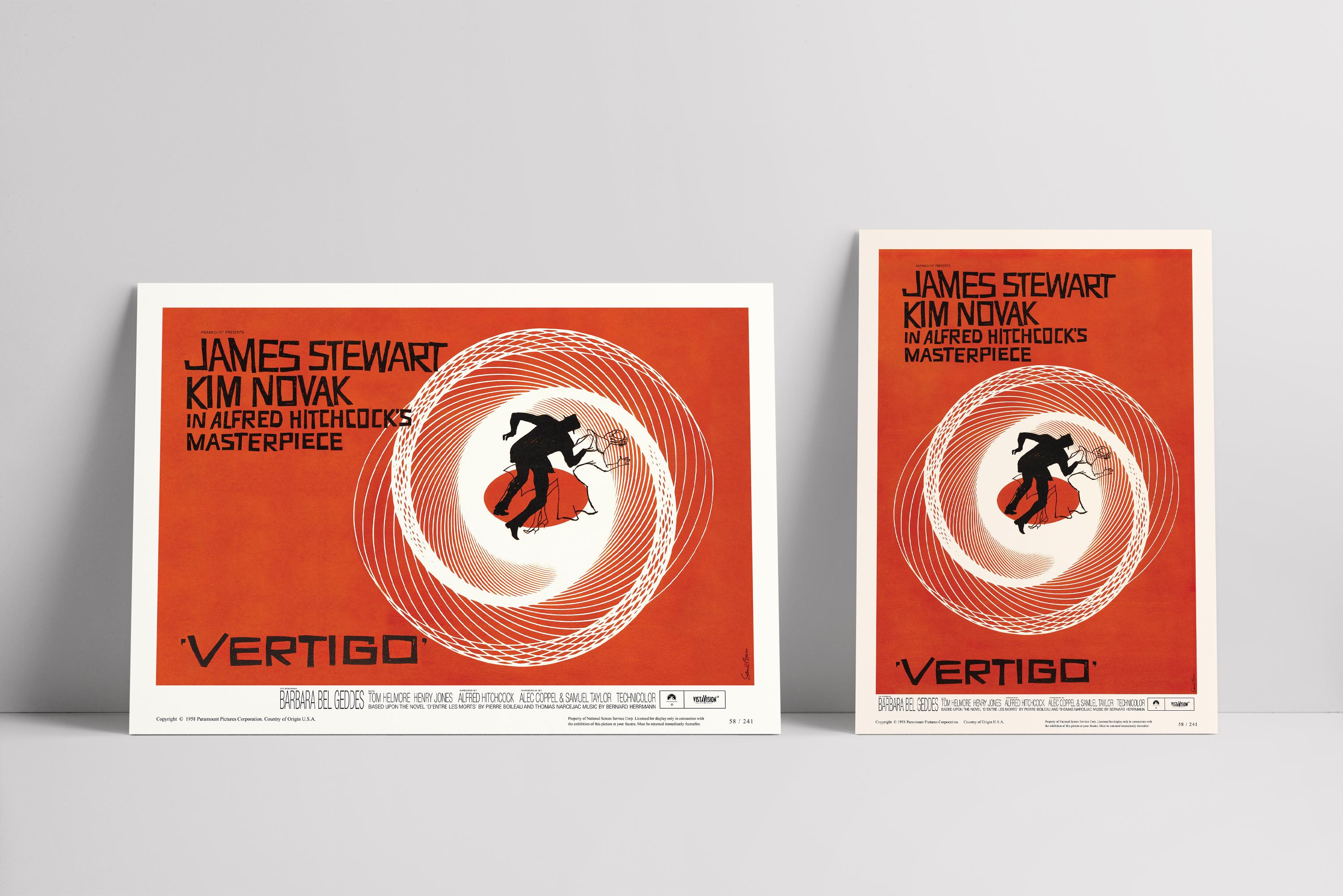 Vertigo 1958: James Stewart, Alfred Hitchcock, Saul Bass - Restored Premium Semi-Glossy Silk Movie Poster - 2 Options