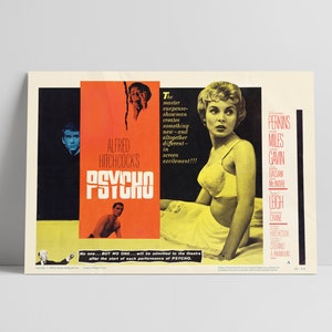 Psycho 1960: Anthony Perkins, Janet Leigh, Alfred Hitchcock - Restored Premium Semi-Glossy Silk Movie Poster
