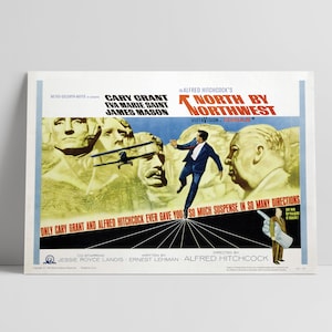 North by Northwest 1959: Cary Grant, Alfred Hitchcock - Restored Premium Semi-Glossy Silk Movie Poster