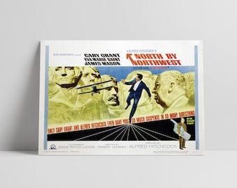 North by Northwest 1959: Cary Grant, Alfred Hitchcock - Restaurerad premium halvblank sidenfilmaffisch