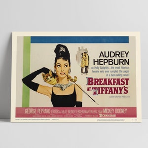 Breakfast at Tiffany&#39;s 1961: Audrey Hepburn, George Peppard - Restored Premium Semi-Glossy Silk Movie Poster