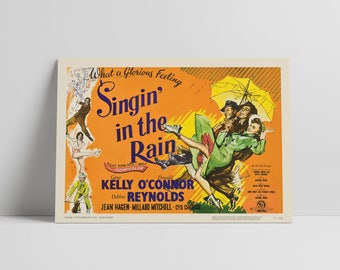 Cantando sotto la pioggia (1952): Gene Kelly, Debbie Reynolds, Donald O'Connor - Locandina cinematografica restaurata in seta semilucida di alta qualità.