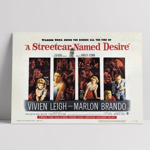Un tranvía llamado deseo (1951): Marlon Brando y Vivien Leigh - Póster de película restaurado en seda semibrillante premium