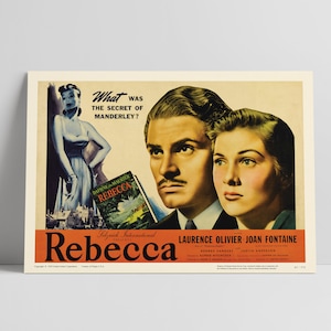 Rebecca 1940: Laurence Olivier, Alfred Hitchcock - Restored Premium Semi-Glossy Silk Movie Poster