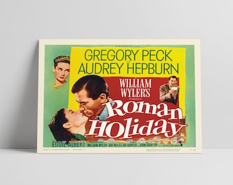 Rzymskie wakacje 1953: Gregory Peck, Audrey Hepburn – odrestaurowany, wysokiej jakości, półbłyszczący, jedwabny plakat filmowy