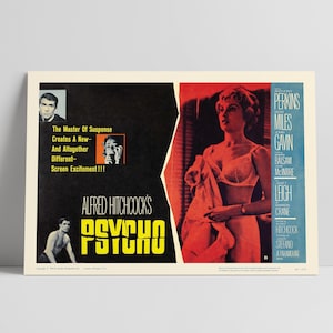 Psycho 1960: Anthony Perkins, Janet Leigh, Alfred Hitchcock - Restored Premium Semi-Glossy Silk Movie Poster - Version 2