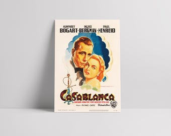 Casablanca 1942: Humphrey Bogart, Ingrid Bergman - Locandina cinematografica restaurata in seta semilucida di alta qualità - Versione 2