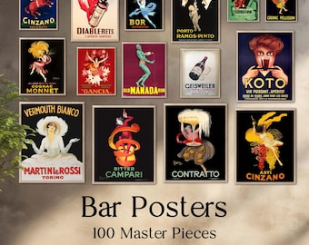 Pósters de bares y bebidas, 100 obras maestras, impresiones de bebidas alcohólicas más hermosas, pósteres descargables, descarga instantánea