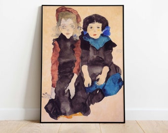 Egon Schiele - Two Little Girls, Downloadable Poster, Printable Art, Instant Download