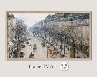 Samsung Frame TV Art, 4k & 8k UHD-2 Digital Wall Art, Camille Pissarro - The Boulevard Montmartre on a Winter Morning, Instant Download