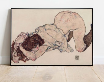 Egon Schiele Poster - Kneeing Girl, Printable Art, Instant Download