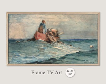 Samsung Frame TV Art, Winslow Homer - Hauling in the Nets, 4k & 8k UHD-2 Digital Wall Art, Instant Download