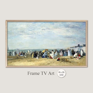 Samsung Frame TV Art, 4k & 8k UHD-2 Digital Wall Art, Eugene Boudin - Beach of Trouville, Instant Download