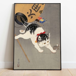 Ohara Koson - Cat Catching a Mouse, Japanese Poster, Printable Art, Instant Download