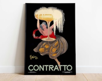 Contratto, Vintage Kitchen & Bar Poster, Anuncio italiano, Impresión de arte descargable, Descarga instantánea